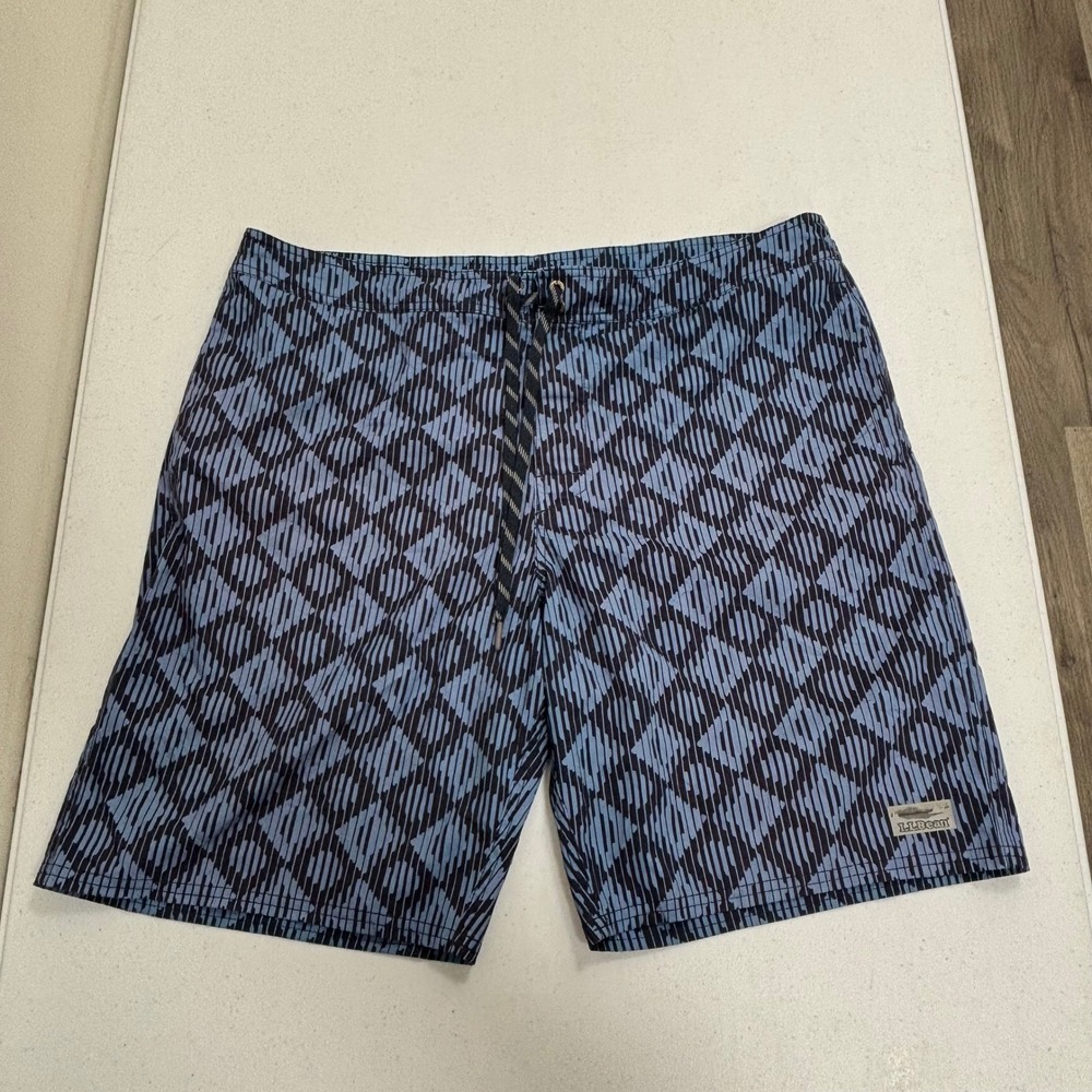 LL Bean Mens 38 Blue Geometric Diamond Board Shorts Swim Trunks 506786